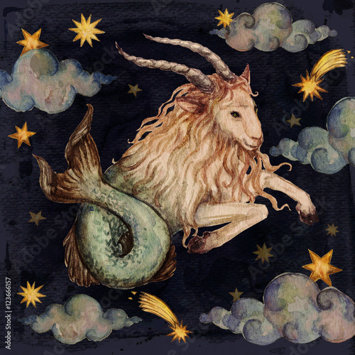 Zodiac sign - Capricorn.
Watercolor Illustration.