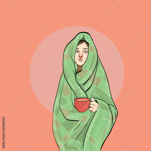 Girl wrapped in a blanket vector image