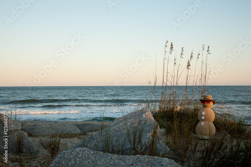 Photos Snowman on the Beach by the Ocean