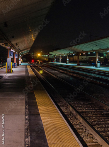 Platform and ramp in Train Station at night