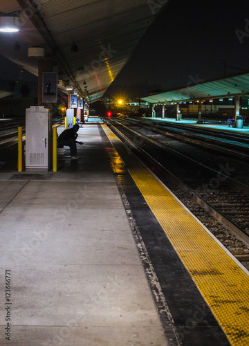 Platform and ramp in Train Station at night