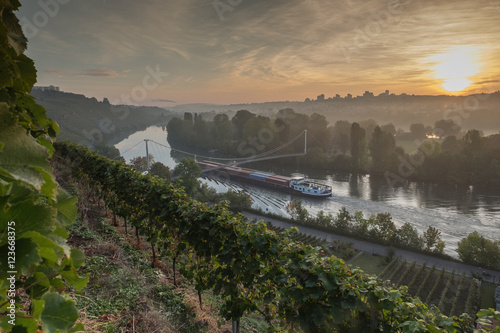 Sonnenaufgang in den Weibergen mit Hängebrücke im Neckartal bei Stuttgart photo