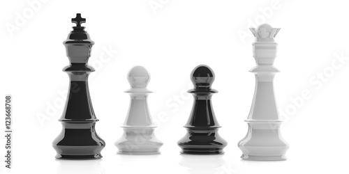 Wallpaper Mural Chess king, queen and pawns on white background. 3d illustration Torontodigital.ca