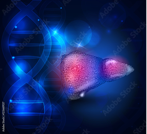 Cirrhosis of the Liver research illustration, abstract scientific DNA background