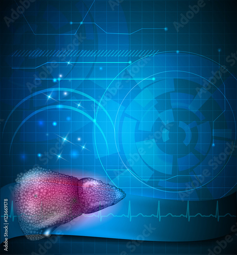 Cirrhosis of the Liver anatomy protection concept illustration, abstract scientific background with normal cardiogram