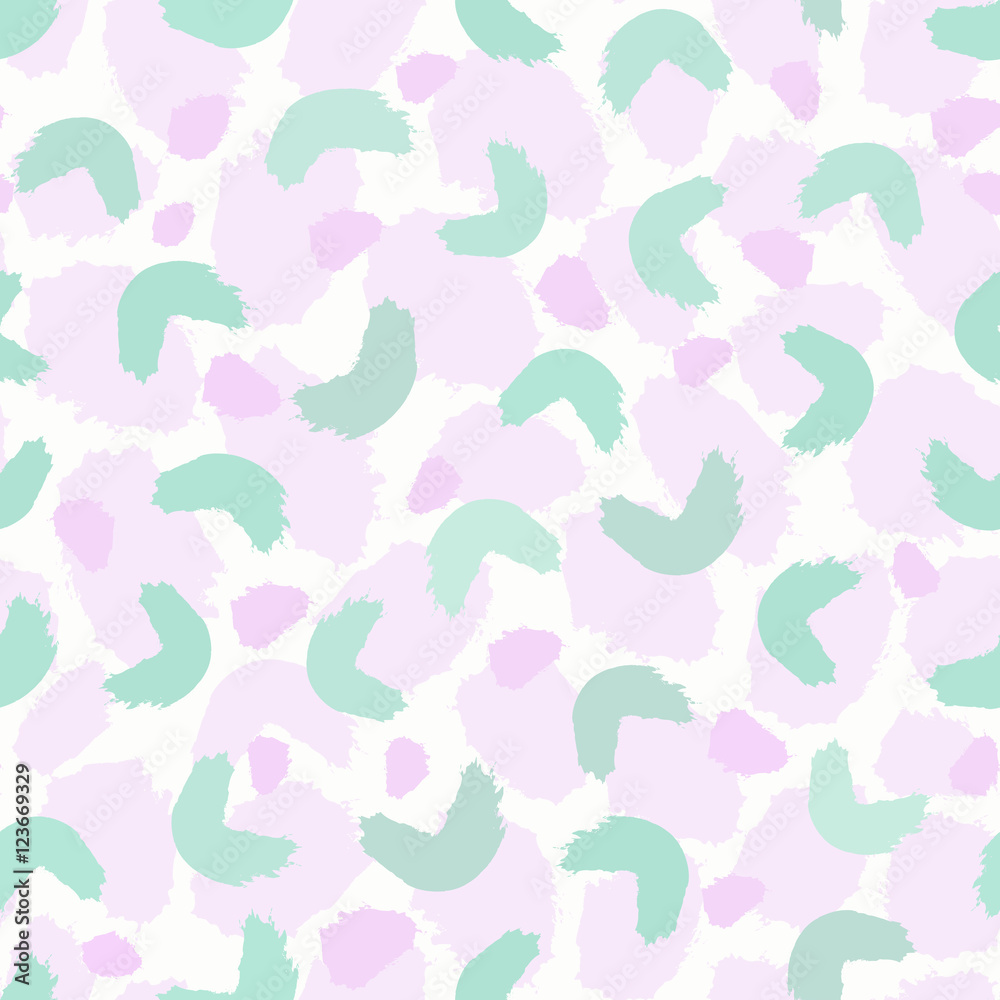 Abstract seamless pattern with hand painted brush strokes in pink and green.
