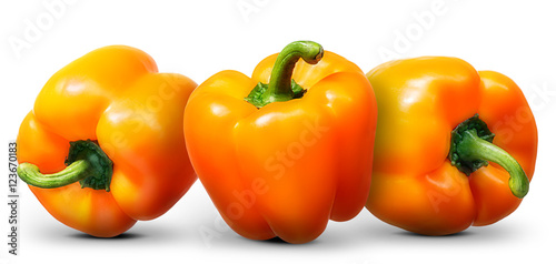 Group of orange pepper isolated on white background.