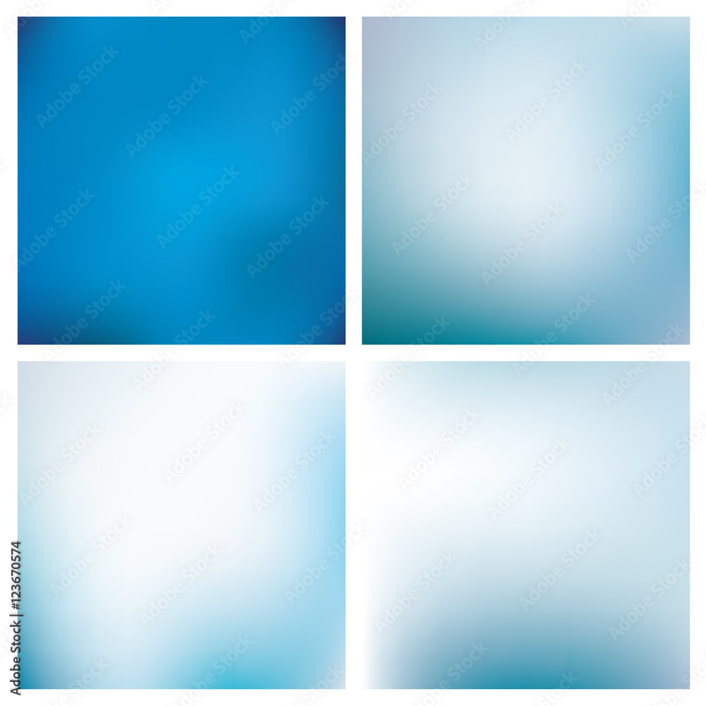 Set of abstract blurred backgrounds. Gradient mesh in sky blue colors. Abstract blurry smooth vector images. Easy editable soft colored illustration in eps8 without transparency.