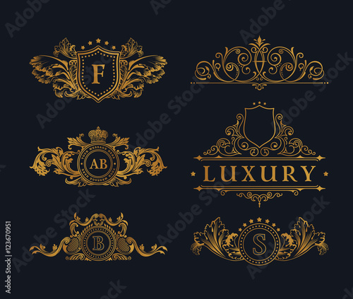 Vintage Decorative gold Elements Flourishes Calligraphic Ornament