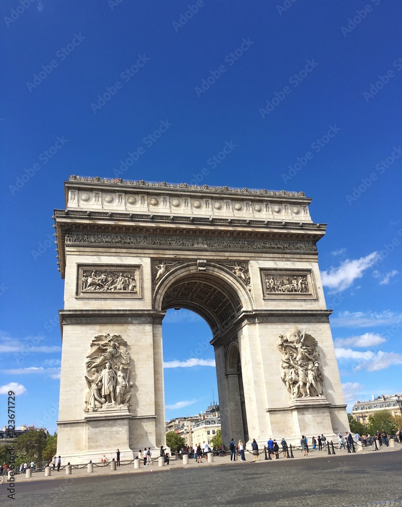 PARIS, FRANCE - AUGUST 28, 2016 : street view of the Triumphal Arch at the top of the Champs Elysées street 