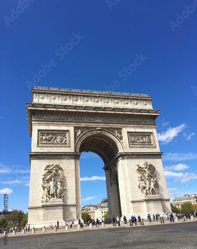 PARIS, FRANCE - AUGUST 28, 2016 : street view of the Triumphal Arch at the top of the Champs Elysées street 