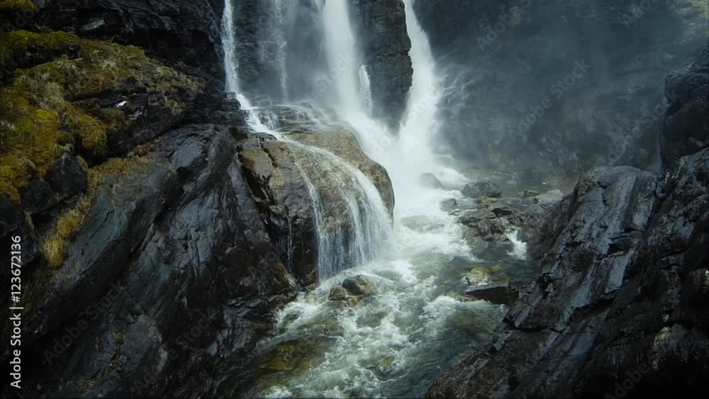 Aerial Shot of Waterfall in Rocky Mountains