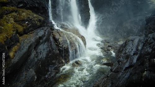 Aerial Shot of Waterfall in Rocky Mountains
