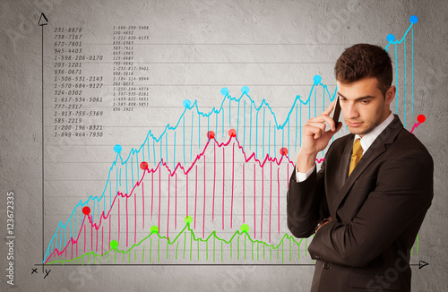 Colorful chart with numbers and businessman