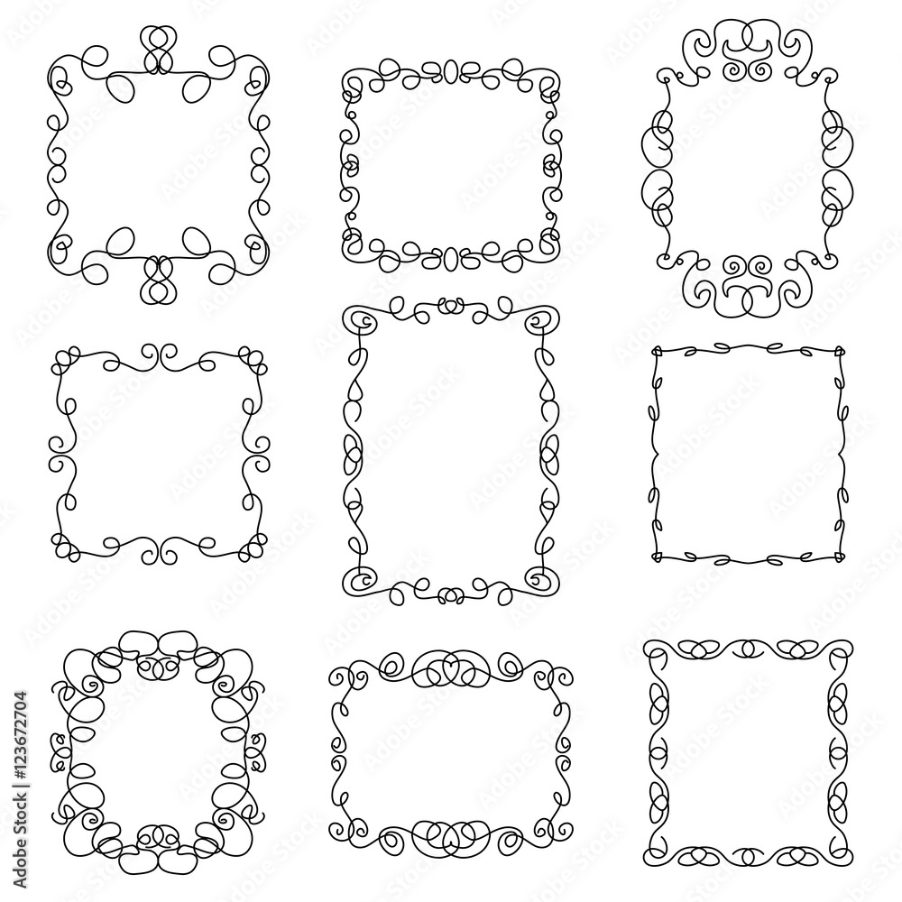 set-of-decorative-frames-in-a-linear-style-vector-illustration-stock