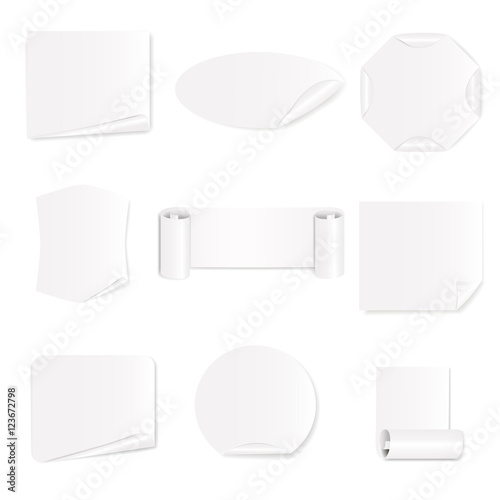 Set of 9 white paper stickers