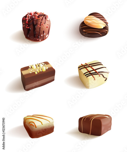 Chocolate Candies. Vector Realistic Illustration. Isolated On White