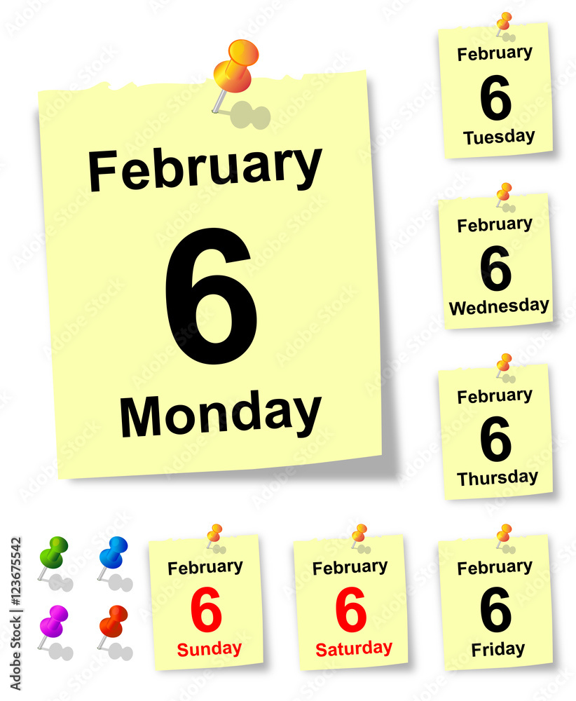 6 February, sheet of calendar. vector Adobe Stock