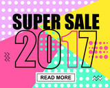 2017 new year and merry christmas sale. Geometric memphis style with shapes. Vector Illustration