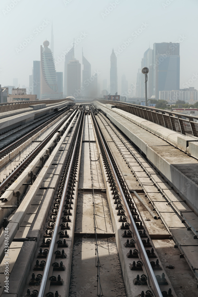 Metro subway tracks in the United Arab Emirates