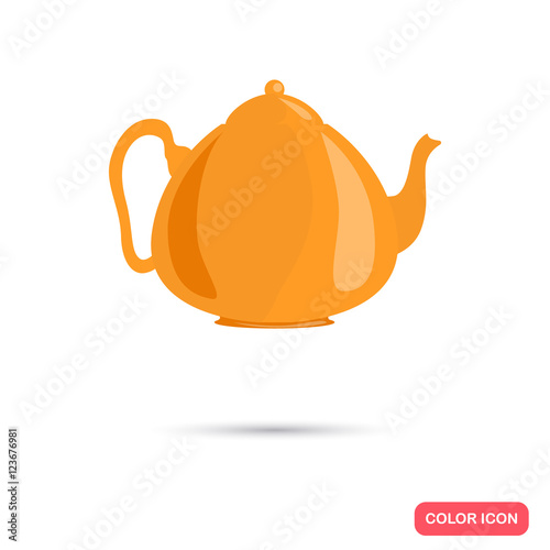 Color flat ceramic teapot icon. Flat design