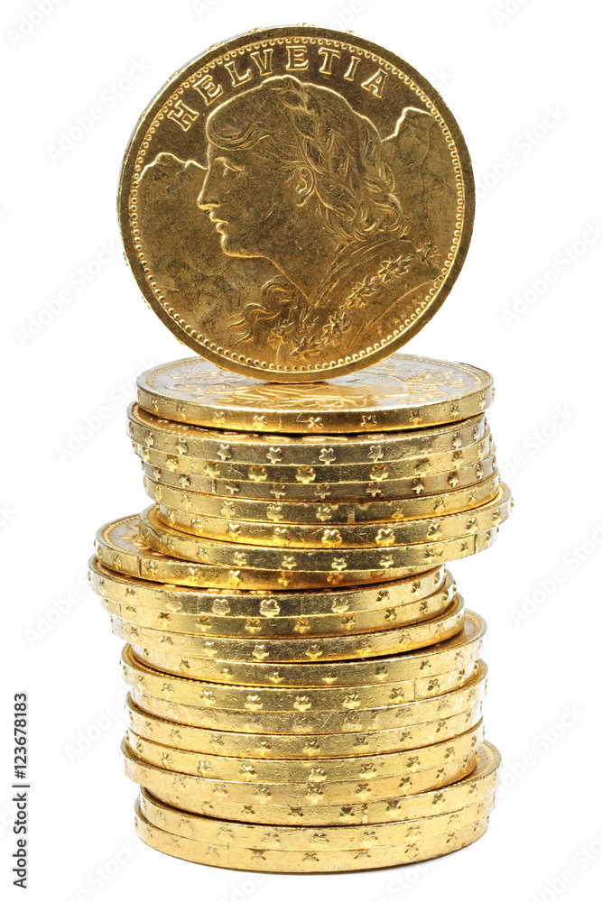 Schweizer Goldvreneli isoliert auf weißem Hintergrund