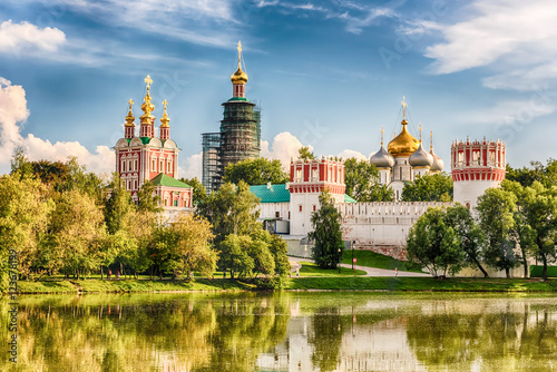 Idillic view of the Novodevichy Convent monastery in Moscow, Rus