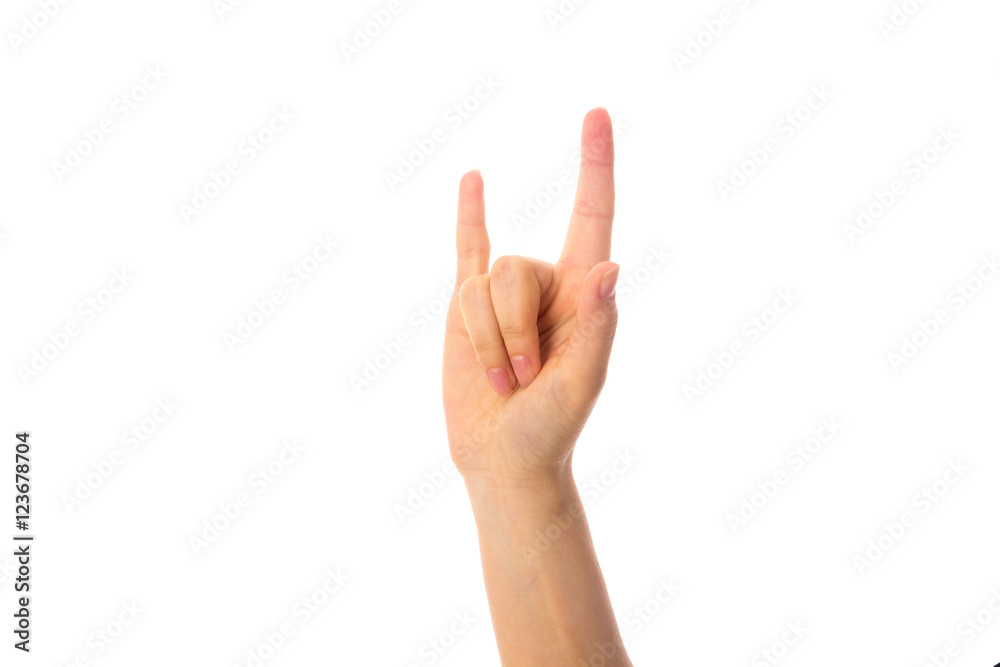 Woman's hand showing ROCK Woman's hand showing ROCK