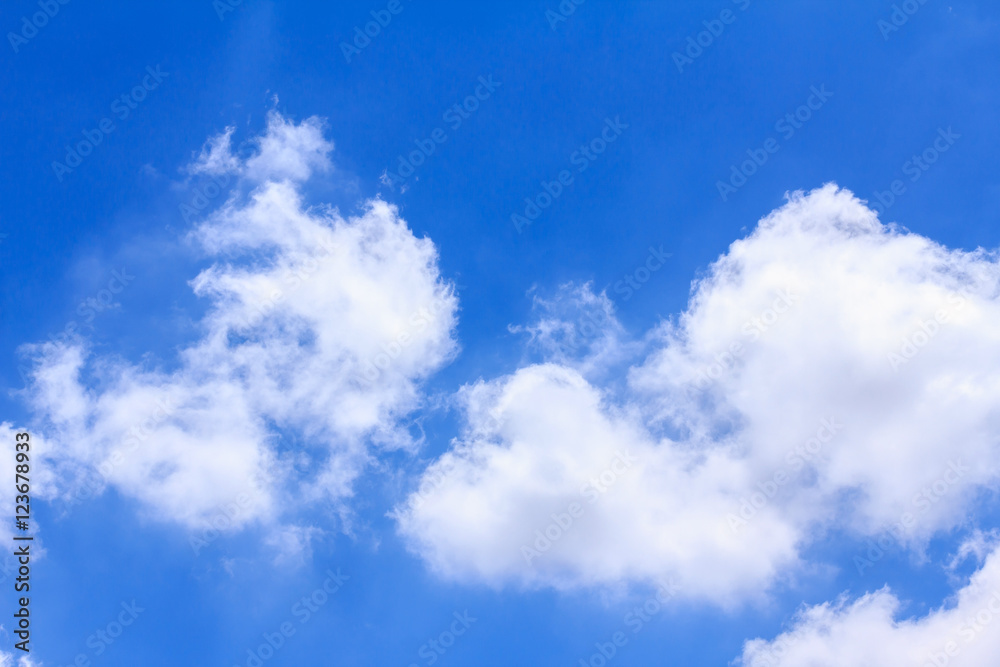 Blue sky background with white clouds. The vast blue sky and clouds sky on sunny day. White fluffy clouds in the blue sky.