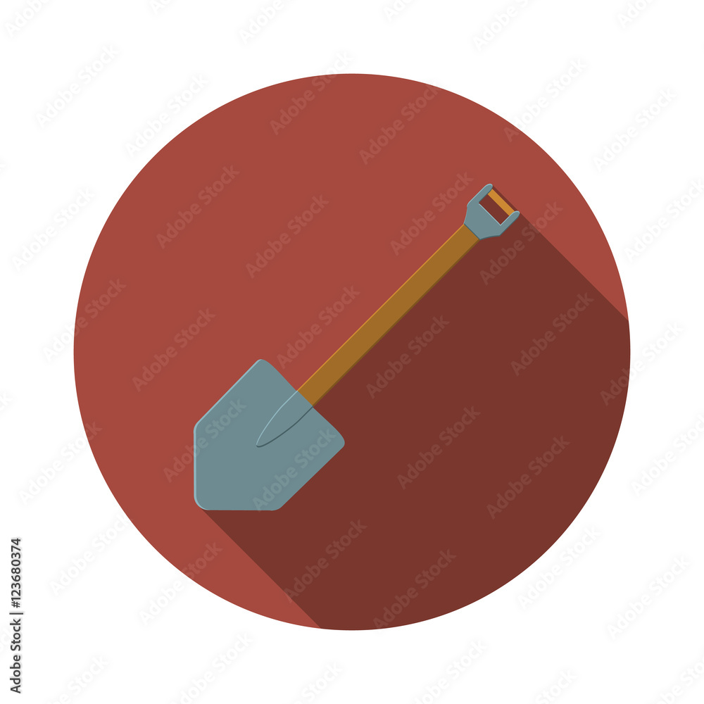 Flat design modern vector illustration of shovel icon, camping and gardening equipment with long shadow