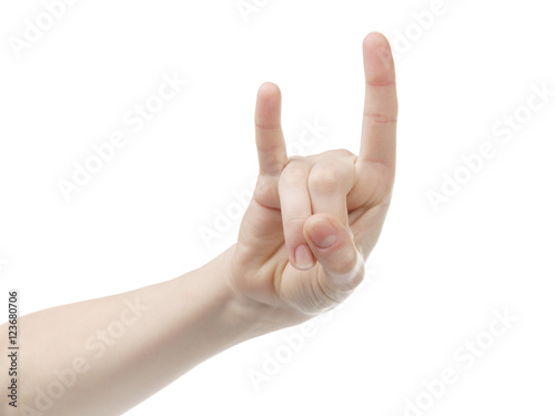 young female hand rock sign isolated