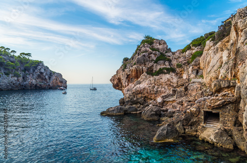 Beautiful sunset at the Cala Deia on Mallorca, Baleares, Spain