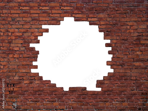 Fototapeta Naklejka Na Ścianę i Meble -  Big hole in the brick wall. With clipping path