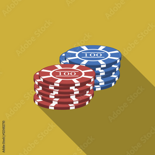 Flat design vector gambling chips icon with long shadow