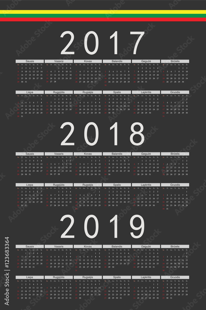 Fototapeta premium Set of black rectangle Lithuanian 2017, 2018, 2019 year vector c