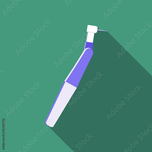 Flat design modern vector illustration of medical dental drill icon with long shadow
