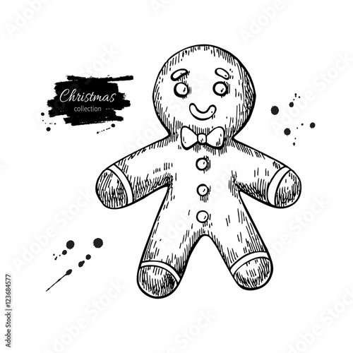 Gingerbread man decorated with icing. Hand drawn vector illustra
