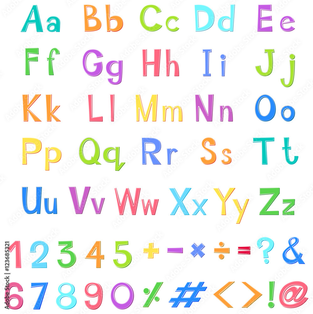 English alphabets and numbers in many colors English alphabets and numbers in many colors