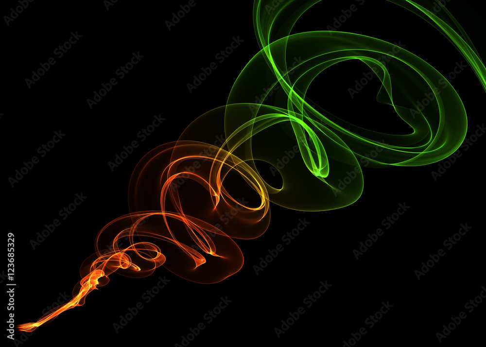 abstract red orange green gradient smoke over black background with copyspace