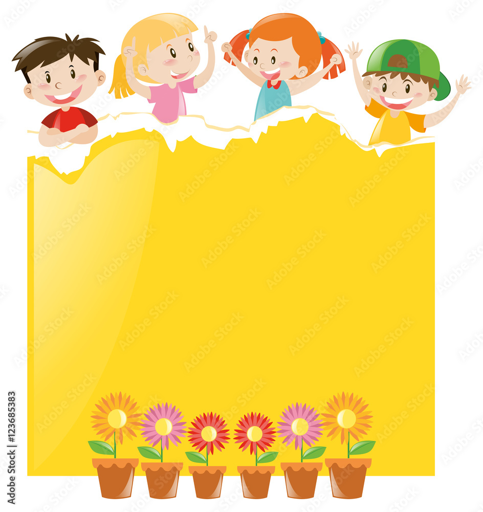 Paper design with children and yellow paper. Paper design with children and yellow paper.