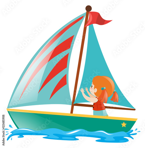 Little girl sailing on the sea