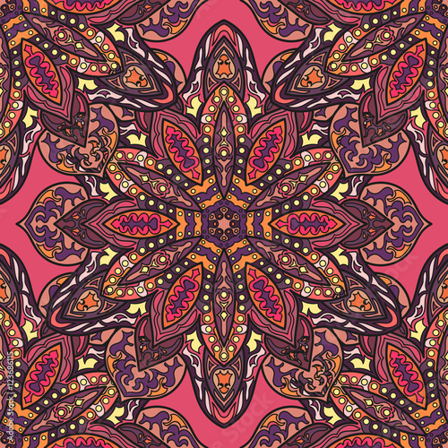 Ornate floral seamless texture, endless pattern with vintage mandala elements.