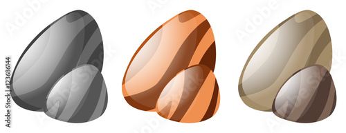 Three colors of pebble rocks