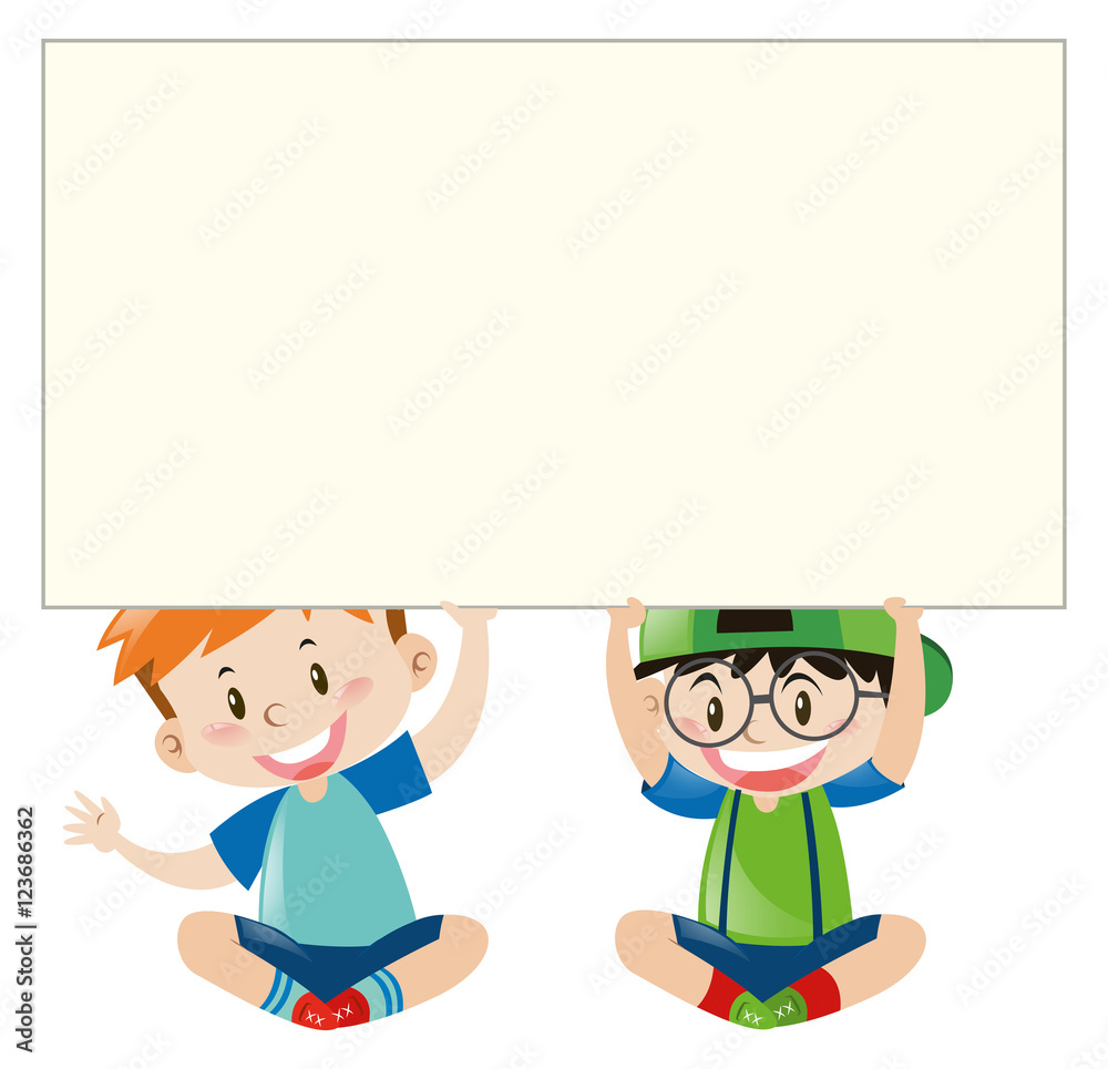 Two happy boys and blank paper Two happy boys and blank paper