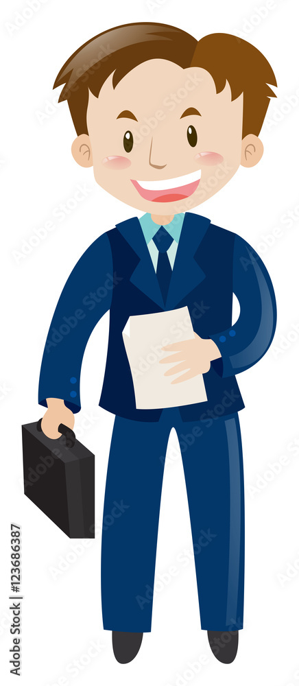 Man in blue suit with file and bag