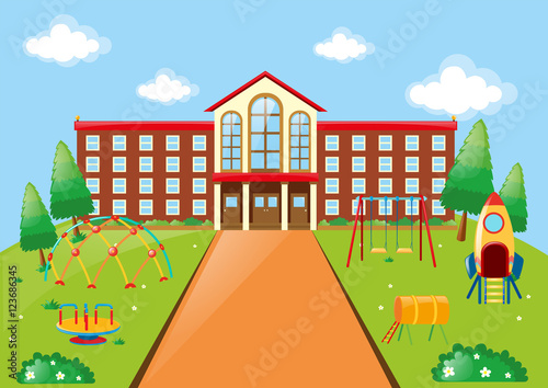 Scene with school building and playground
