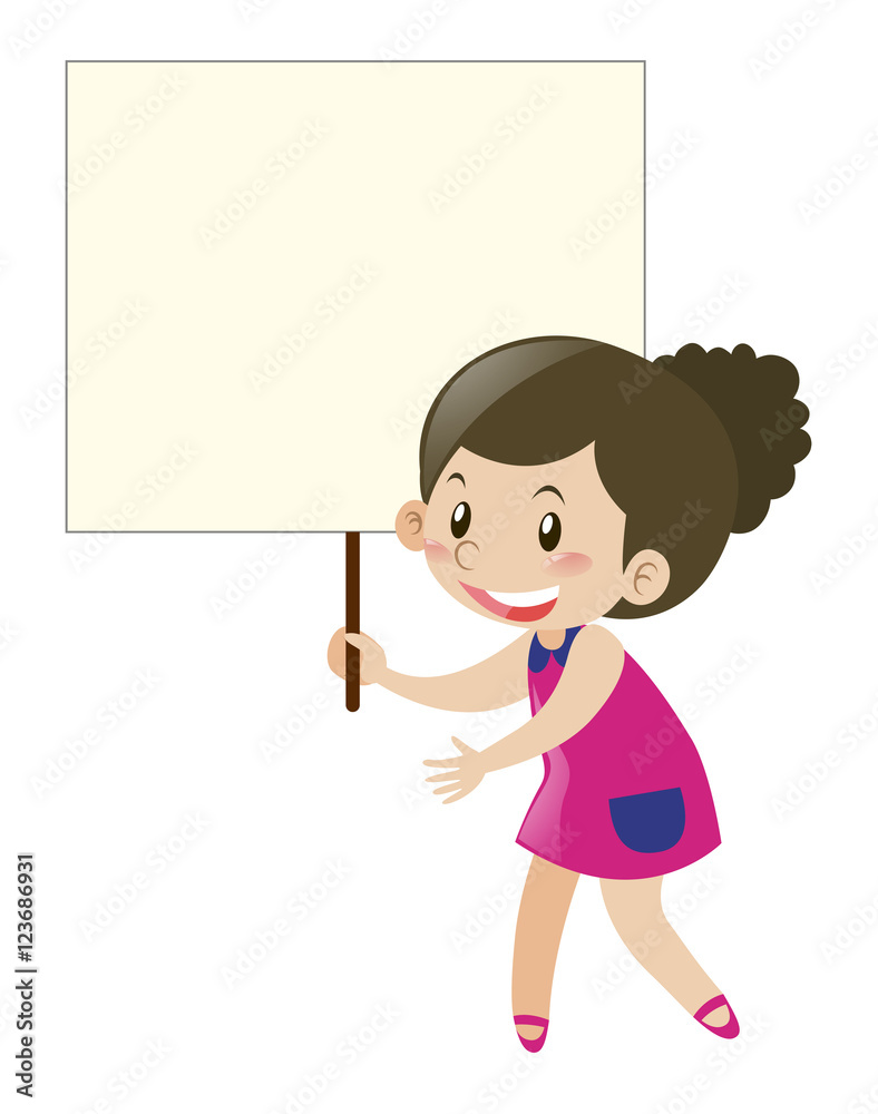 Girl in purple dress holding sign Girl in purple dress holding sign