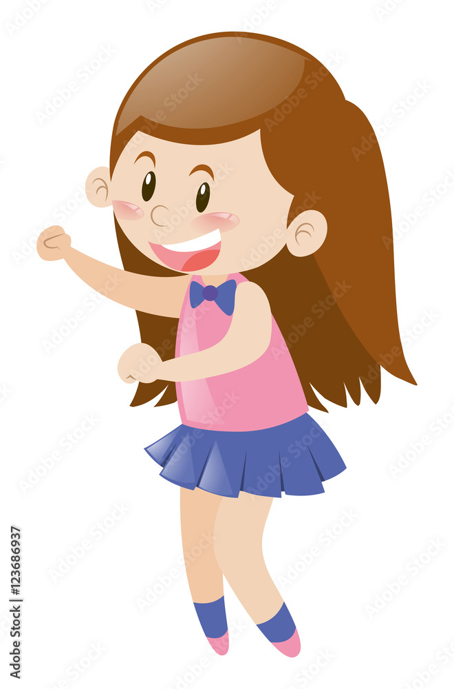 Little girl in pink shirt and blue skirt Little girl in pink shirt and blue skirt