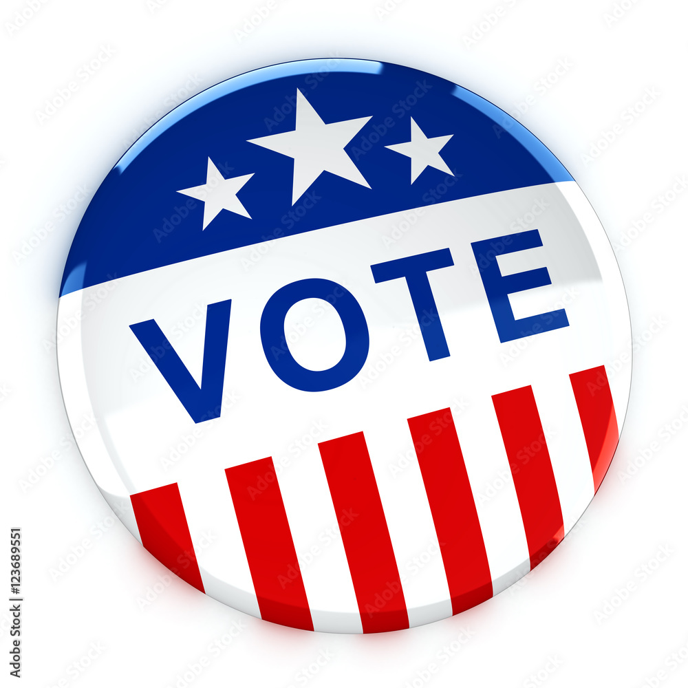 Vote button in red, white, and blue with stars - 3d rendering Vote button in red, white, and blue with stars - 3d rendering