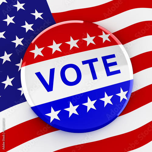 Vote button on American flag background - 3d rendering